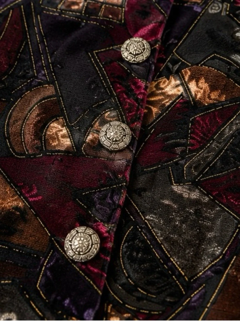 VTG Tres Paquette Velvet Cropped Blazer Abstract Multi Metallic Sz 10 Petite